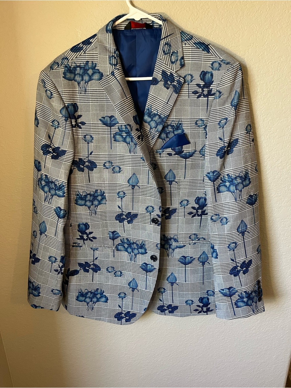 Linea Uomo Men’s 46R Gray Glen Plaid Blue Floral Blazer Sport Coat Derby